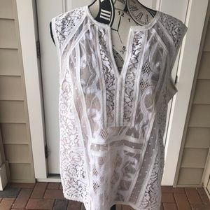 BCBG lace sleeveless blouse.